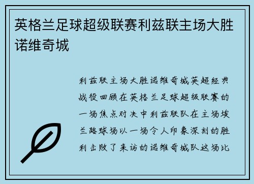 英格兰足球超级联赛利兹联主场大胜诺维奇城